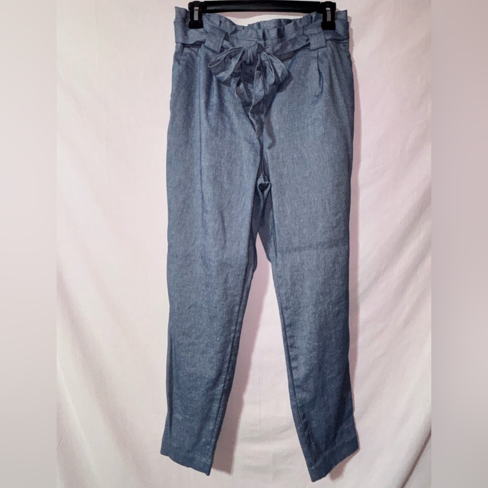 Express Light Blue Chambray Pants with Tie Detail